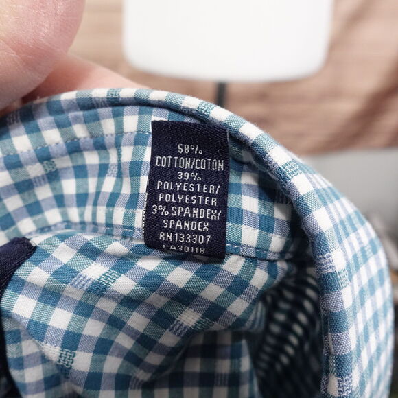 BEN SHERMAN TAILORING STRETCH GREEN GINGHAM CHECK BUTTON DRESS SHIRT 15.5 32/33 - Picture 7 of 7